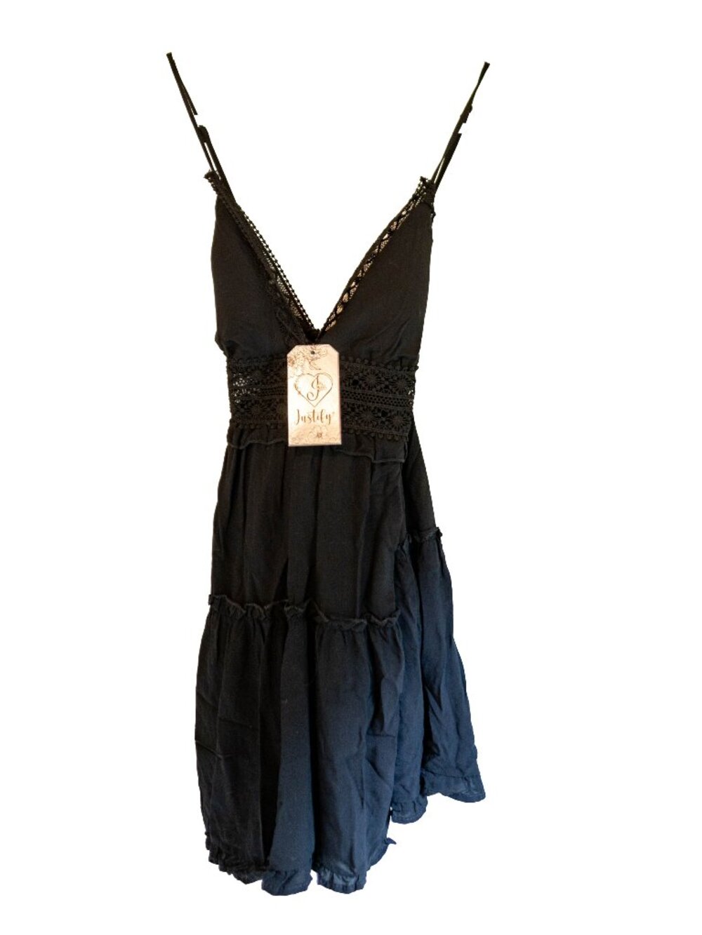 NWT Justify Black Criss Cross Strappy Boho Dress - Size Medium
